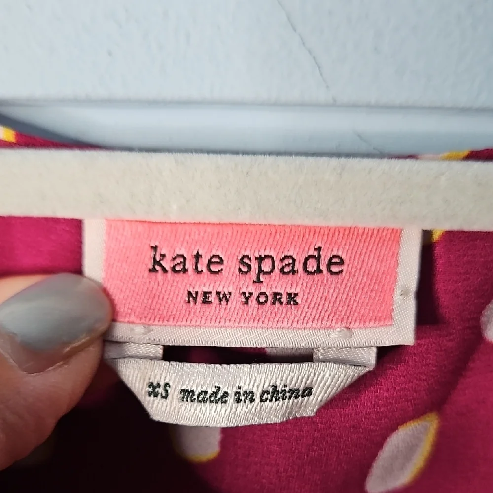Kate Spade Women's Mallow Dot Ruched Sleeve In Beet Juice Color Blouse XS